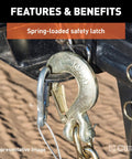 Heavy Duty 7800 Lbs Clevis Slip Hook With Safety Latch For Towing Chains, featuring spring-loaded safety latch detail.
