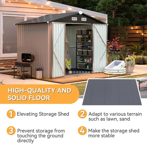 8x6 Ft Outdoor Metal Storage Shed With Galvanized Steel Construction, Double Doors, Moisture Proof Floor in backyard setup