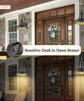Outdoor Dusk To Dawn Sensor Wall Light Fixture Dome 12.3 Inch Black Finish Industrial Sconce illuminating porch entryway