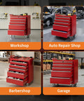 Five Drawer Rolling Tool Chest With Wheels And Central Lock System, Pro Grade Secure Storage Cabinet For Warehouse, Workshop, And Repair Shop, Portable Tool Box On Casters, Heavy Duty Red in workshop, auto repair, barbershop, and garage