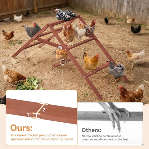 Wooden Chicken Perch And Roosting Bars For 10 To 12 Chickens, 3 Layer Fir Design With Swing, Durable Outdoor Setup