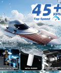 17 Inch Brushless RC Speedboat For Adults 45 Plus KPH High Speed Beast With Self Righting Design Metal Rudder 3S 2800mAh LiPo Battery Water Ready For Lakes Pools And Saltwater TX766 racing in water showcasing top speed performance.