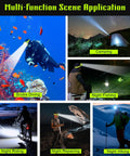 Underwater Dive Headlamp With IPX8 Waterproof in use for scuba diving, camping, night fishing, riding, repairing, hiking
