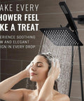 Matte Black Shower Faucet Set With Dual Square Heads And Handheld Wand No-Fuss Complete Kit installed in bathroom