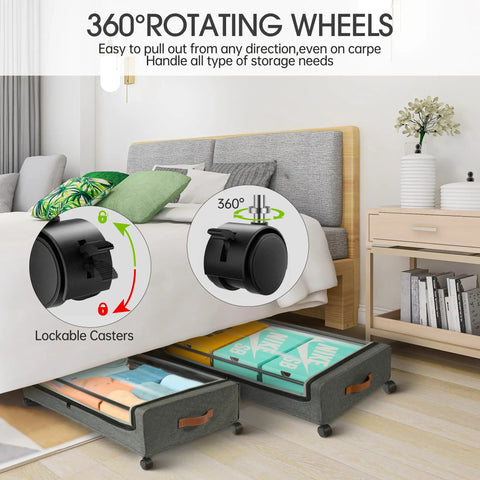 Heavy Duty Under Bed Storage With Wheels Two Pack Smooth Rolling Drawers Keeps The Mess Out Of Sight Saves Serious Floor Space Handles Up To Sixty Six Pounds No Sweat At All