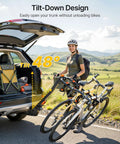 Heavy Duty 4 Bike Hitch Rack For Cars Trucks And SUVs With 2 Inch Receiver Foldable And Tiltable Design in use with 48-degree tilt