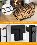 40 Inch Heavy Duty Firewood Rack With Cover For Outdoor Use in living room, logs stacked on rustproof metal holder near fireplace