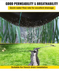 Commercial Grade Heavy Duty Driveway And Garden Landscape Fabric 13 By 108 Feet Geotextile Underlayment Weed Barrier showcasing water drainage.