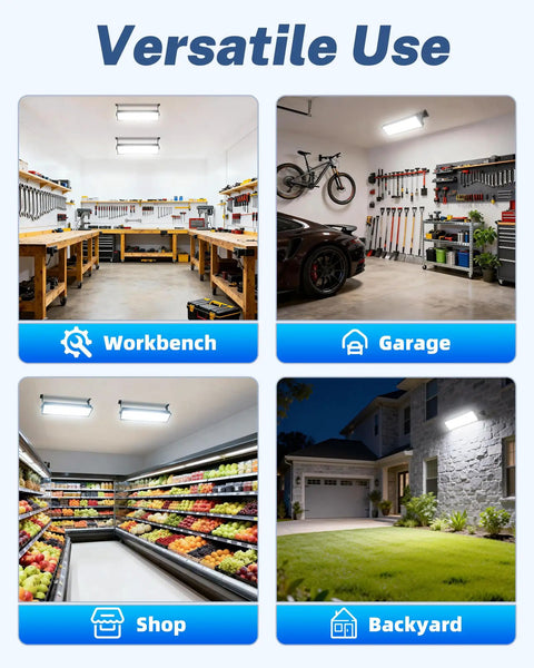 Two Pack 100W LED Shop Lights 14000 Lumens 6000K Daylight Plug In Garage Lights With 6 Foot Power Cord IP66 Waterproof