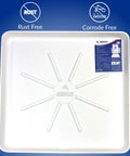 Top view of Durable Undrilled Washing Machine Drain Pan Tray With Included One Inch Drain Fitting For Washer And Dryer Floor Protection