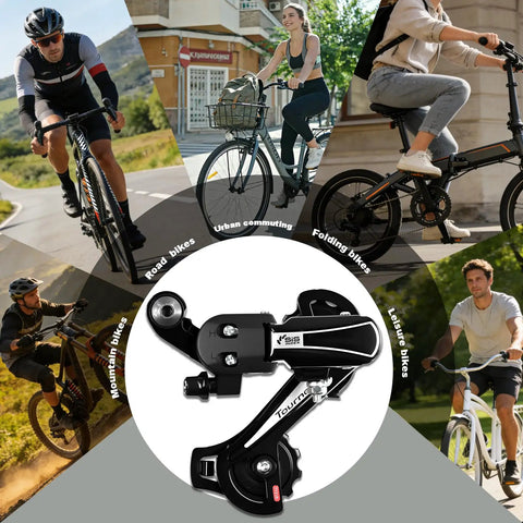 Rear Derailleur RD-TY21B For Six Or Seven Speed Bikes Direct Mount Upgrade shown with various bike types