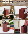 Built Tough Wooden Donation Box Keeps Church Offerings And Prayer Notes Totally Secure With Dual Keys And Smooth Hinged Lid Featuring Dark Mahogany Finish And Easy Mounting On Counters Or Walls.