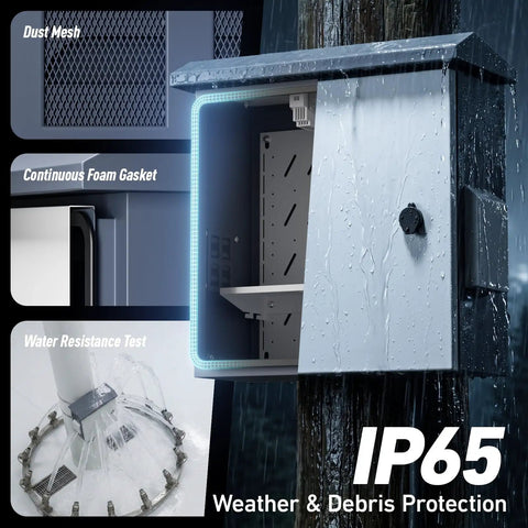 Heavy Duty Outdoor Electrical Box With Built In Thermostat Fan And IP65 Weather Resistant Steel Cabinet to protect electronics from rain