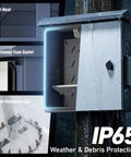 Rock Solid Heavy Duty Outdoor Electrical Box With Built In Thermostat And Cooling Fan showing IP65 water resistance features.