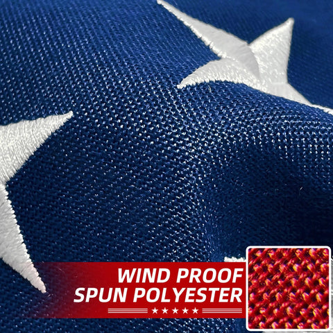 Close-up of Durable Outdoor American Flag 3x5 Ft Tearproof Heavy Duty Spun Polyester with fade-resistant embroidered stars.