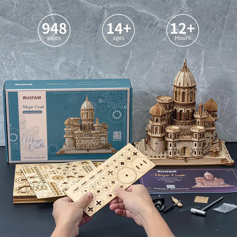 Epic Enchanted Castle Clockwork 3D Wooden Puzzle Kit 1000 Piece For Adults And Teens 14 Plus DIY Mechanical Puzzle Set For Puzzle Enthusiasts And Builders And Fans, 948-piece castle assembly