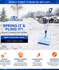 Shovelution Strain Reducing Ice Remover With Assist Handle 18 Inch Heavy Duty Snow Shovel For Digging And Removing Ice From Driveways Patios And Yards Blue displayed on snowy driveway