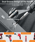 Front view: 12-piece magnetic screwdriver drill bit set with double-groove handle, Amazon brand.