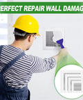 Person using Drywall Repair Kit With Aluminum Patch Set For Quick Hole Fix, 13 Piece Wall Patch Kit on plaster wall.