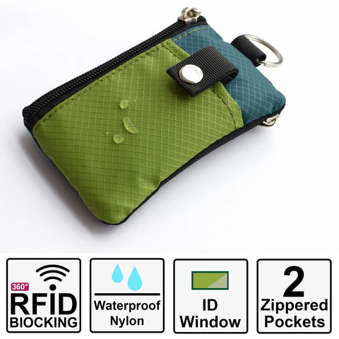 Ultra Slim RFID Blocking Wallet With ID Window Water Resistant Zip Case Lanyard Keychain For Cards And Cash Everyday Carry EDC