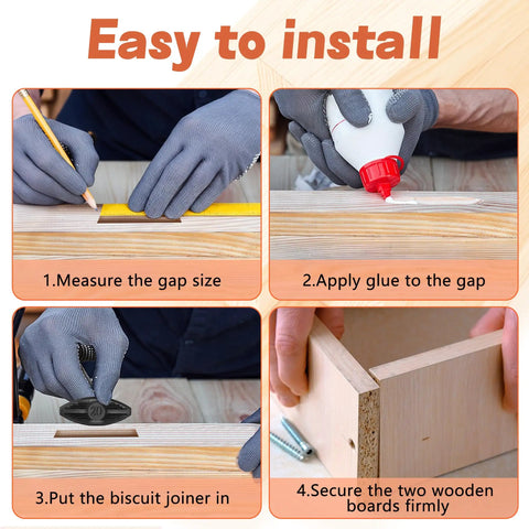 120 Piece Plastic Biscuit Joining Set With Self Clamping Plate Joiner Attachment woodworking steps demonstration image