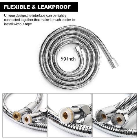 Dual Shower Head Enema System With Aluminum Nozzles, 59-inch silver hose, flexible leakproof shower accessory