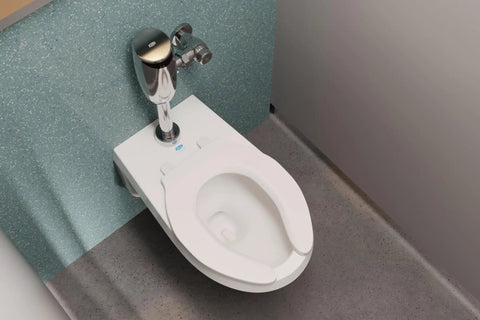 1.6 GPF Top Mount Exposed Sensor Flush Valve For Water Closet With Gear-Driven Ceramic Cartridge, Hydropower, AV Diaphragm, HydroX Power Technology Delivers Renewable, Low-Maintenance Performance. Top-mounted chrome sensor flush valve on a water closet in a commercial restroom.