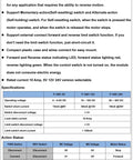 Features and specifications chart for 12V Reversing Relay Module for Motors and Actuators, highlighting key functions and technical details.