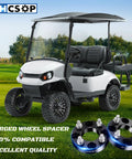 1 Inch Wheel Spacers For EZ GO Club Car Golf Carts And ATVs 4x4 Bolt Pattern in front of a golf cart on a grassy course.