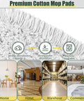 Premium cotton mop pads with strong water absorption, machine washable for Heavy Hitting Commercial Cotton Dust Mop.