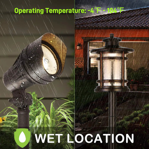 8 Pack Low Voltage LED Landscape Lighting Kit For Outdoor Yard Shine, 12V To 15V Pathway And Flood Lights in wet conditions