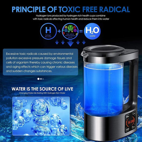 Hydrogen Water Maker For Home Use 2L Countertop Generator with blue water display and SPE PEM electrolysis feature