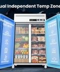 Totally Legit Commercial Upright Freezer Refrigerator Combo With Dual Temp Zones And 36 Cubic Feet Of Hella Spacious Stainless Storage visible.