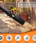 Universal 2X Turbo Nozzle Air Booster Attachment For Leaf Blowers clearing leaves from patio with Cyclone Style Airflow Amplifier