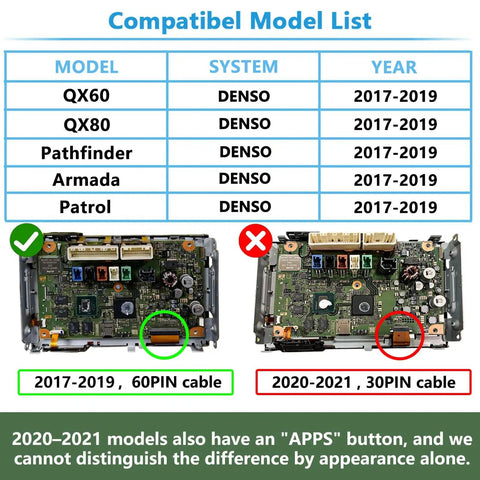 Infiniti QX60 QX80 Q70 And Nissan Pathfinder Armada 2017 2018 2019 Wireless CarPlay And Android Auto Module compatibility chart
