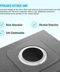 Upgraded Workstation Undermount Kitchen Sink 23x19 Inch Single Bowl 16 Gauge Stainless Steel Handmade With Integrated Ledge And Accessory Kit demonstration of noise absorption and vibration reduction features.