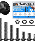 244 Piece M5 Screw Kit With Button Head Socket Cap Bolts Nuts Washers And Hex Wrenches In Grade 10.9 Carbon Steel Black Oxide Great For DIY Projects And Quick Fixes displayed with components and case.