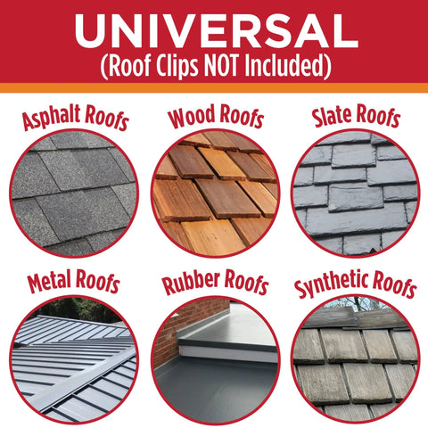 Roof types compatible with HeatTapePro Self Regulating Heat Cable With GlowCap Technology: asphalt, wood, slate, metal, rubber, synthetic.