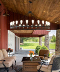 53 Inch Farmhouse Wagon Wheel Chandelier With 24 Lights Rustic Black Round Ceiling Light for porch or outdoor living space