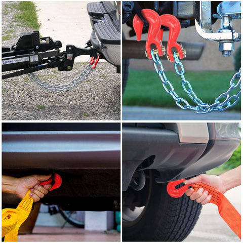 G80 3/8 Inch Chain Hook Set 4 Pack With 7100 Lb Working Load Limit Grab Hook Tow Hook in use for trailers and trucks