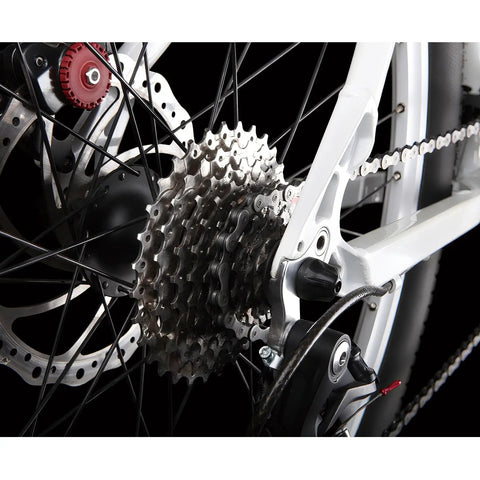 Close-up of a bike's rear wheel with Universal Bike Chain For Six To Twelve Speed Bikes With Tough As Nails Strength in use.