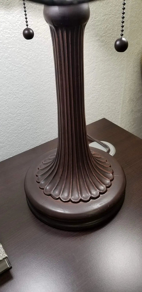 Base of Tiffany Style Table Lamp With Floral Banker Design, Stained Glass White And Gray, Vintage Elegant Nightstand Lamp