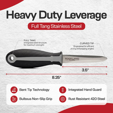 Professional Oyster Shucking Kit With 3.5 Inch Heavy Duty Stainless Steel Shucking Knife And Level 5 Cut Resistant Gloves, full tang design
