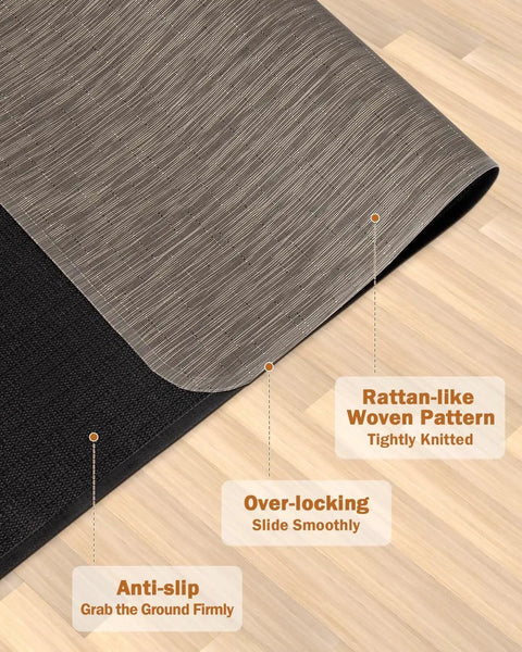Close-up of a Large Office Chair Mat For Hardwood Floors 35.4 By 47.2 Inches Anti Slip PVC Desk Rug with Rattan Pattern on hardwood floor
