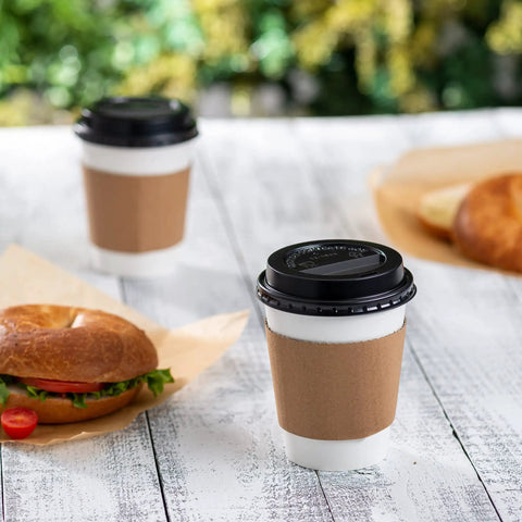 12 Oz Disposable Coffee Cups With Lids And Heat Resistant Sleeves, 100 Sets For Grab And Go Coffee, Travel And Office Use