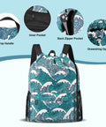 Drawstring Gym And Beach Backpack With Mesh Pockets, Water Resistant And Sandproof, Back Zipper Pocket, Blue Waves Design