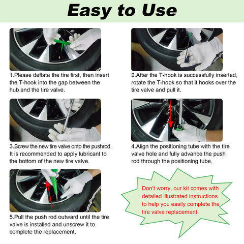 All In One Tire Valve Stem Core Replacement Tool Kit With Quick Change For Cars Trucks And ATVs step-by-step instructions