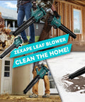 Collage of Cordless Leaf Blower With Brushless Motor, 480 CFM, Up To 130 MPH, Six Variable Speeds in various outdoor use
