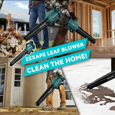 Collage of Cordless Leaf Blower With Brushless Motor, 480 CFM, Up To 130 MPH, Six Variable Speeds in various outdoor use