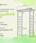 Vinyl Garden Arbor Archway For Outdoors, White 57 By 85 Inches With Trellis Sides For Climbing Plants, Easy Setup, Durable PVC Construction